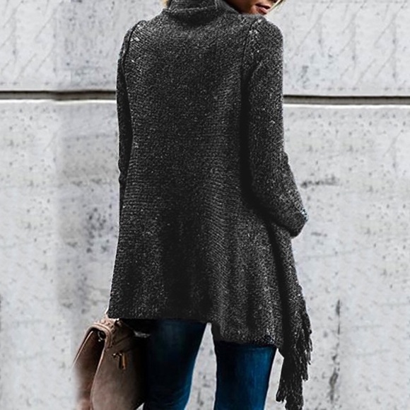 Fringe Trim Wrap Style Marled Cardigan Sweater - Picture 7 of 7